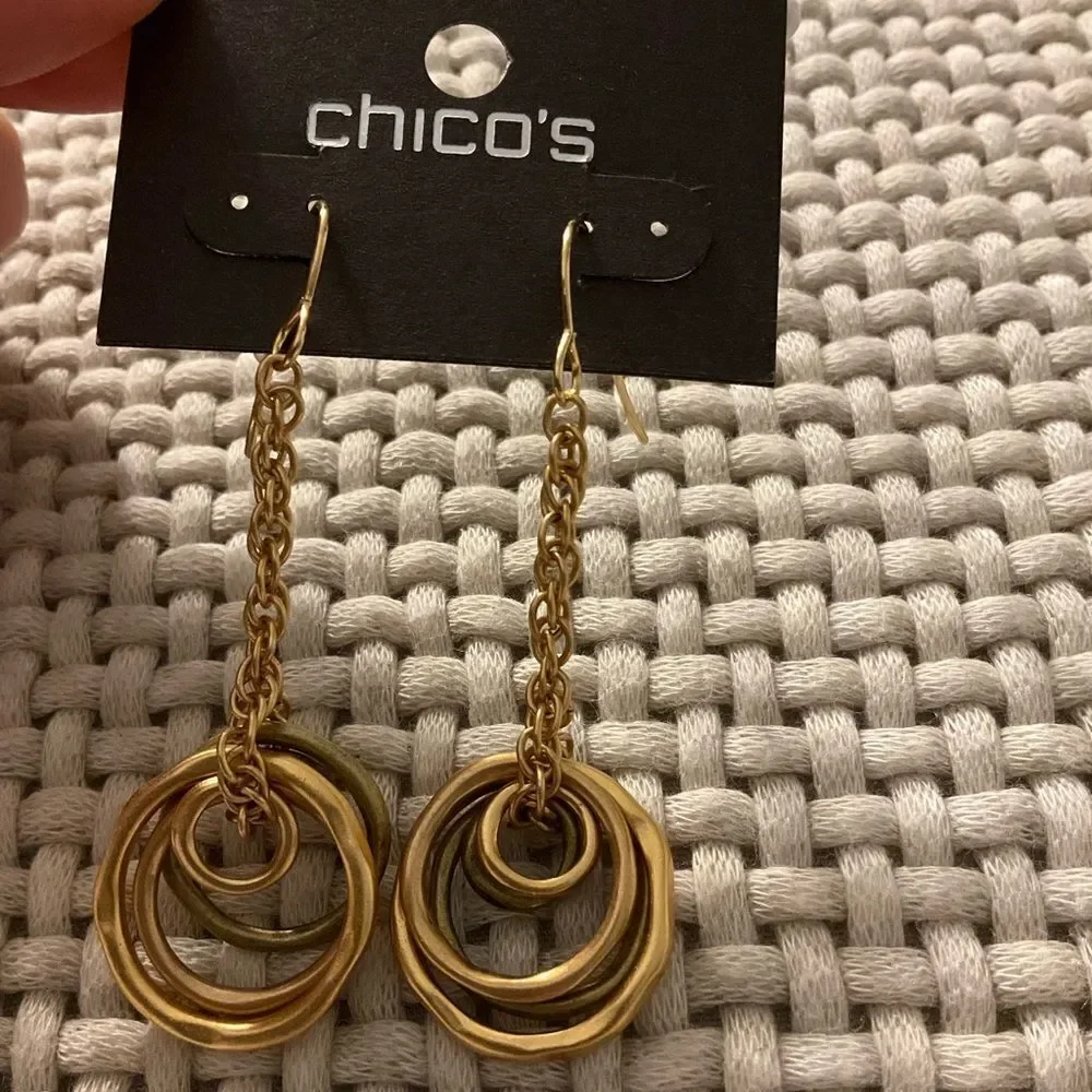 0049-New Chico's Gold-Tone‎ Layered Circle Earrings